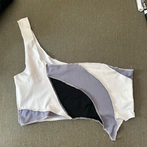 Purple white and black one shoulder crop top